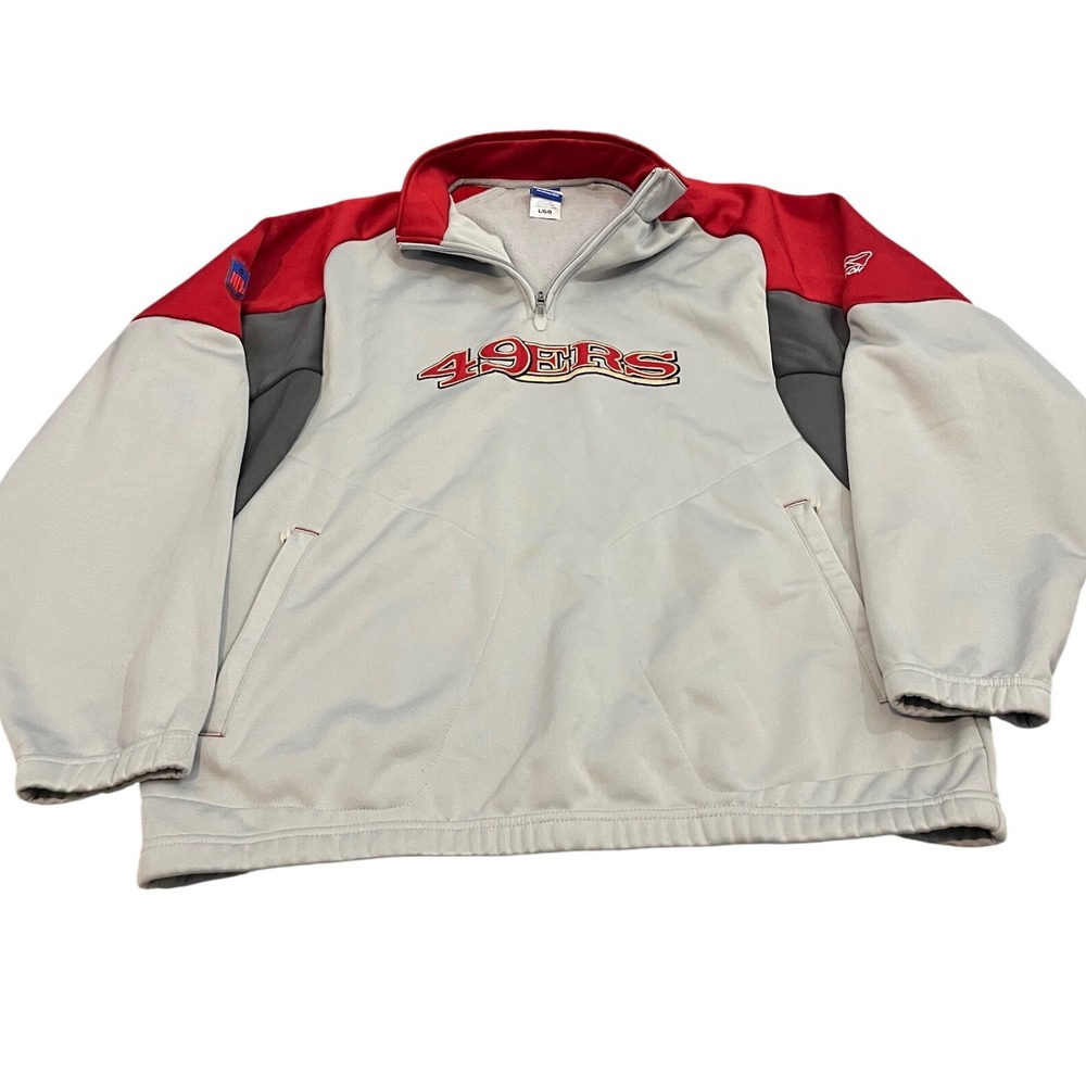 Reebok San Francisco 49ers Pullover Mens L Gray Red NFL Quarter Zip Sweatshirt